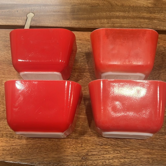 Vintage Red Pyrex Refrigerator Dishes- Set of Four - Picture 3 of 8